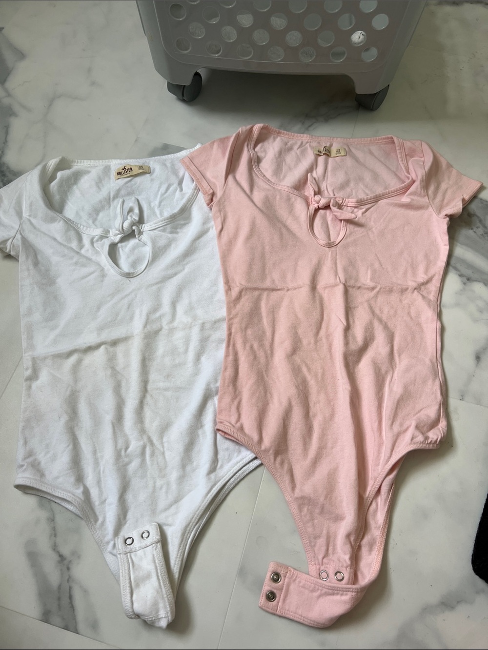Hollister Pink and White Knot-Front Short-Sleeve Bodysuits Duo